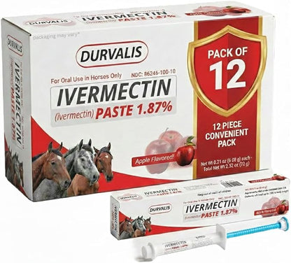 Ivermectin Horse Paste 1.87% Dewormer 6.08g Dose-Effective Appled Flavored Ivermectin Paste for Equine Care,Horse Deworming Paste -for Horses Up to 1250 lb (12 Pack)