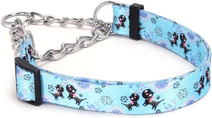 Martingale Dog Collar with Stainless Steel Chain - Limited Chain Cinch Training Collar for No Pull Training Dog - Flower Multicolor Cute Patterns - Premium No Slip Collar (HA12NO18, M)