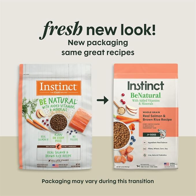Instinct Be Natural, Natural Dry Dog Food, Raw Coated Kibble - Real Salmon & Brown Rice, 24 lb. Bag