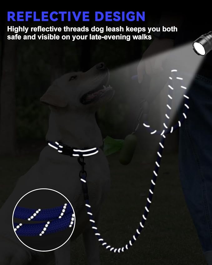 Dynmeow Reflective Dog Collar and Leash Set, 6FT Strong Climbing Rope Leash with Padded Handle, Adjustable Pet Collar with Soft Neoprene Padding for Medium Large Dogs, Navy-Blue, M