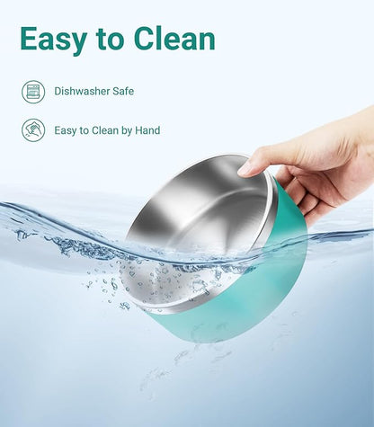 WENBOKMIN Dog Bowl, Stainless Steel Dog Food and Water Bowl with Non Slip Quiet Bottom, Easy to Clean, Dishwasher Safe, 40oz, Deep Green
