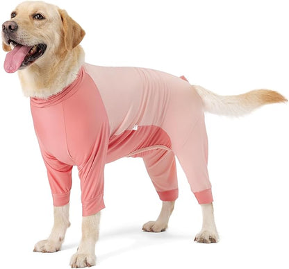 Dog Recovery Suit for Surgery Dog Onesie for Female and Male E-Collar Alternative Anti Shedding Pajamas Long Sleeve Claming Bodysuit Pink L