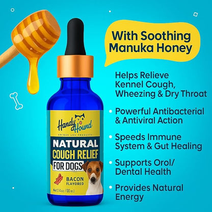 Handy Hound Dog Cough Medicine – Kennel Cough Treatment for Dogs – Manuka Honey Supplement for Dog Cough Relief, Mucus & Throat Soothing – Natural Herbal Formula – Made in USA (2 oz)