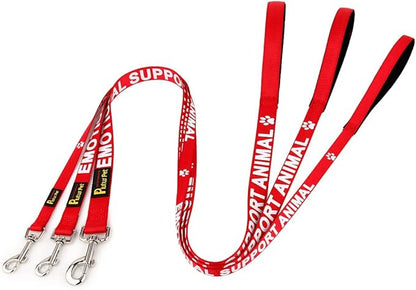 Plutus Pet Emotional Support Animal Leash with Soft Neoprene Padded Handle,Printed in Large Letters on Both Sides,4ft Long,Red,3/4" Wide for Medium Dogs