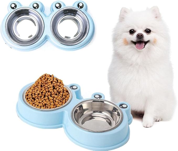 Pets Feeder Bowl Dog Dishes Pet Bowls Dog Food Water Feeder Stainless Steel Pet Drinking Dish Feeder Cat Puppy Feeding Supplies Dog Accessories Blue