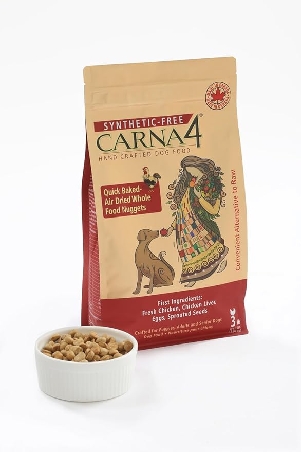 CARNA4 Air Dried Dog Food, Chicken Recipe, Quick Baked Whole Food Nutrition with Sprouted Seeds, Natural Probiotics & Enzymes, No Synthetics - 6 Pound
