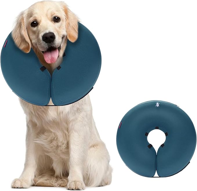 MIDOG Dog Cone - Inflatable Soft Donut Collar Alternative for Dogs After Surgery, Protective Recovery Collar Prevents Licking, Comfortable E-Collar Alternative for Small Medium Large Dogs (Blue, L+)