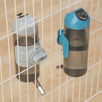 Pet Water Bottle Hanging Dog Water Dispenser Kennel Drinker Kettle Feeder BPA Free Cage Crate Hutch Puppy Cat Rabbit (17oz, Gray)