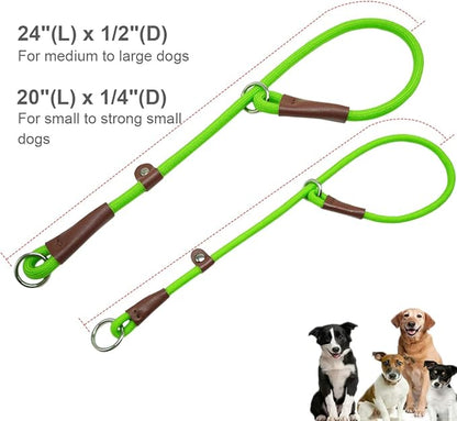 MayPaw Slip Collar Nylon Rope Adjustable Collar for Dog Training- No Pull Round Martingale Dog Collars for Small Medium Dogs (20" x 1/4", Green)
