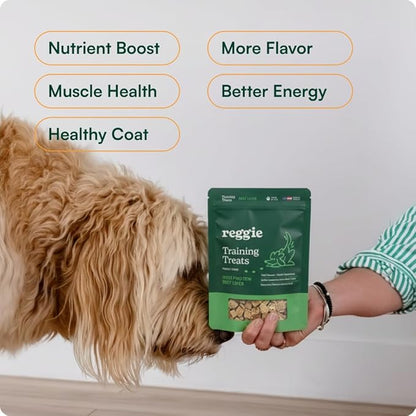 Reggie Freeze-Dried Beef Liver Treats Single Ingredient Dog Treats, High Protein Training Treats or Meal Topper for All Dogs, USDA-Inspected Beef Liver, Grain-Free, Gluten-Free, USA Made | 4OZ