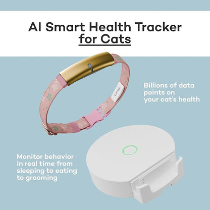 Health Tracker for Cats - Smart Cat Collar with Safety Breakaway Buckle for Indoor Cats, Wellness Alerts, Real-time Monitoring (White×Sakura,XL)