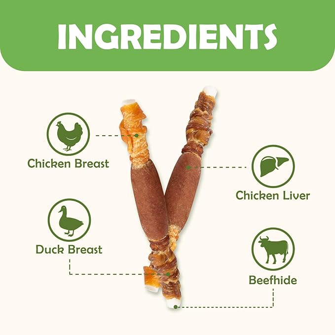 MON2SUN Dog Treats, Triple Flavor 5 Inch Chicken Liver Duck and Chicken Wrapped Rawhide Snacks for Small and Medium Dogs, 31.75 Oz (45 Count-Pack of 1)