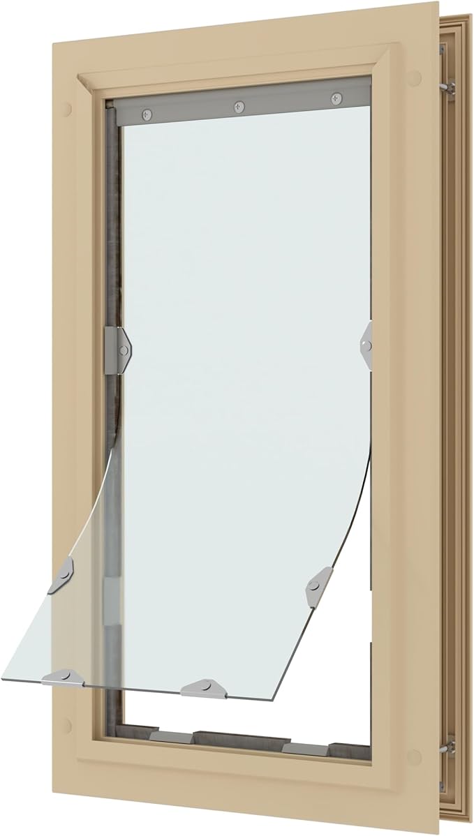 Liberty Pet Door for Doors | Clear Vinyl Dog & Cat Flap for Interior & Exterior Doors | Durable Rust-Free Aluminum Frame | Tan, Small, Single Flap