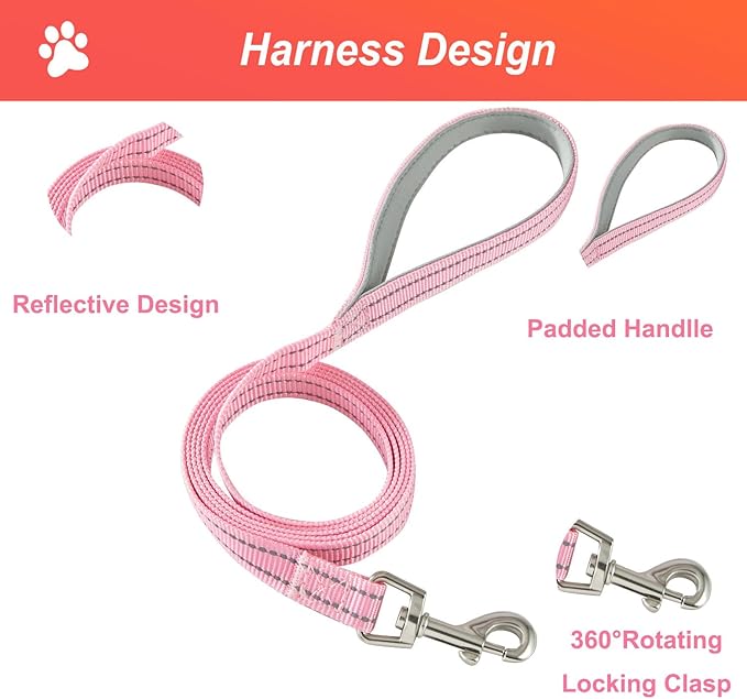 Hipubby Dog Harness Small Sized and Leash Set, No Pull Soft Mesh Puppy Vest, Reflective Breathable Lightweight Pet Harness, Harness for Small Medium Dogs and Cats - Light Pink S