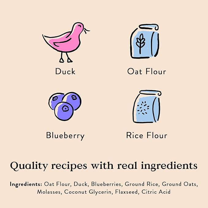 Bocce's Bakery Quack, Quack, Quack Training Treats for Dogs, Wheat-Free Dog Treats, Made with Real Ingredients, Baked in The USA, Natural & Low Calorie Training Bites, Duck & Blueberry, 6 oz