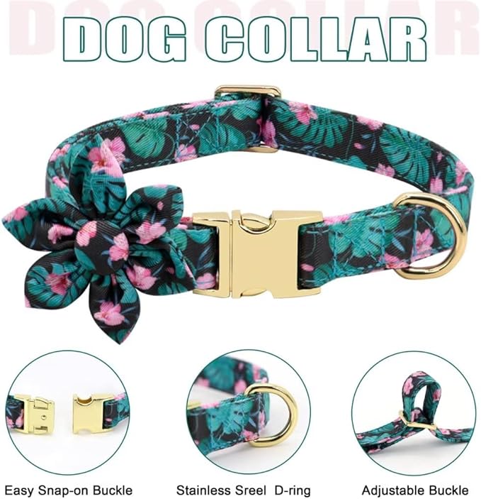 Beirui Cute Girl Dog Collars, Harnesses & Leashes Set - Adjustable Dog Collar and Leash Set with Flower - Soft Mesh Dog Vest Harness for Puppies Small Medium Dogs (Green,XS)