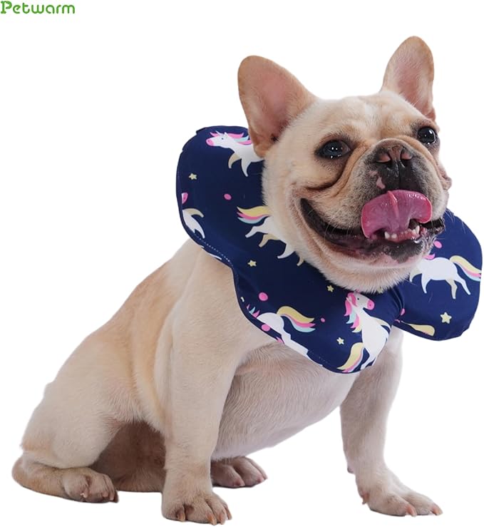 PetWarm Recovery Collar for Dogs, Dog Recovery Collar, Lightweight Pet Neck Protector with Memory Foam Padding, Gentle No-Lick Flower Design for Calm Rest and Travel, Unicorn Print, Blue, S