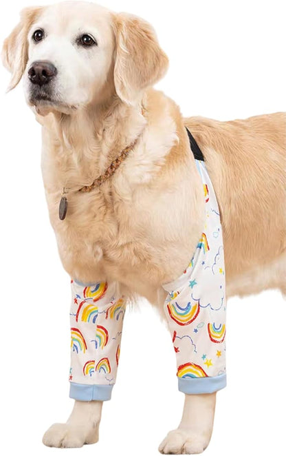HDKUW Dog Elbow Protector, Dog Front Leg Recovery Sleeve for Prevent Licking Wound, Elbow Sleeves with Mesh Pad for Medium Large Dogs Rainbow XL