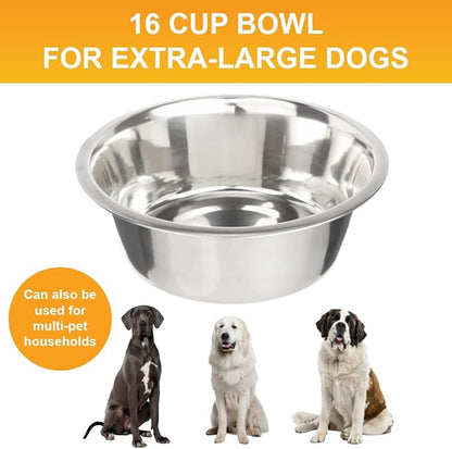 Neater Pet Brands 16 Cup (128 oz.) Stainless Steel Dog Bowls, Set of 2 Metal Bowls for Large Breed, Large Dog Water Bowl or Food Bowl for Indoors or Outdoors, Dishwasher Safe Dish for Extra Big Dogs