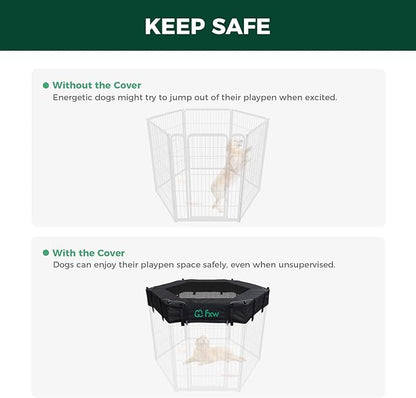 FXW Homeplus Indoor Dog Playpen with Hexagon Mesh Top Cover for Escape Prevention, 40 Inch 6 Panels Heavy Duty Dog Pen for Medium and Large Dogs, Black│Patented
