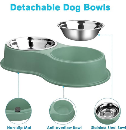 Epetslove Dog Bowls Double Dog Water and Food Bowls Stainless Steel Bowls with Non-Slip Resin Station, Pet Feeder Bowls for Puppy Medium Dogs Cats