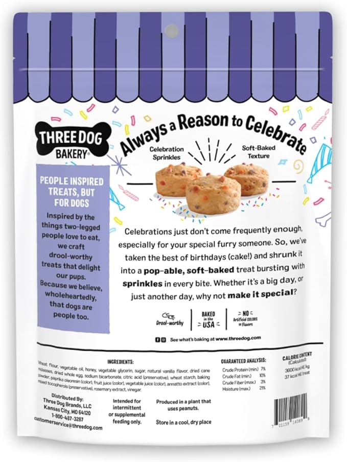 Three Dog Bakery Ultimate Celebration Cake Bites, Soft-Baked Dog Treats and Cookies with Real Ingredients, 12 oz