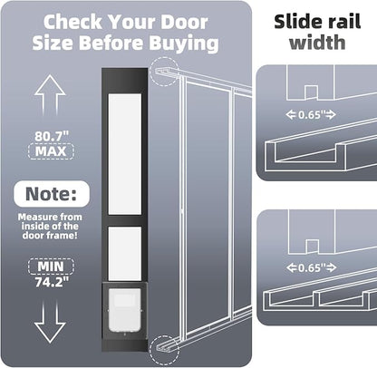 Dog Door for Sliding Glass Door with Magnetic Plastic Flat, Sliding Door Pet Doggie Door Insert with Lock, Adjustable Height No-Cut Required Doggy Door Access Renters, Apartments, Patio (Black, L)