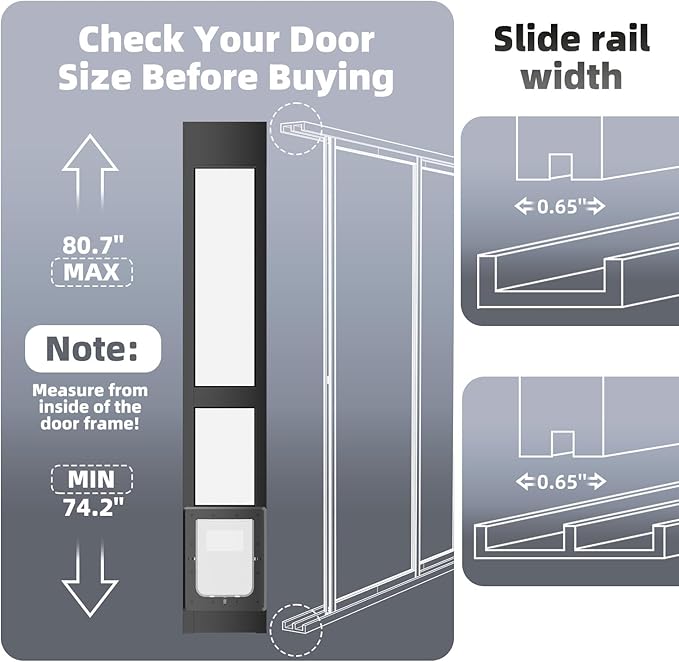 Dog Door for Sliding Glass Door with Magnetic Plastic Flat, Sliding Door Pet Doggie Door Insert with Lock, Adjustable Height No-Cut Required Doggy Door Access Renters, Apartments, Patio (Black, M)