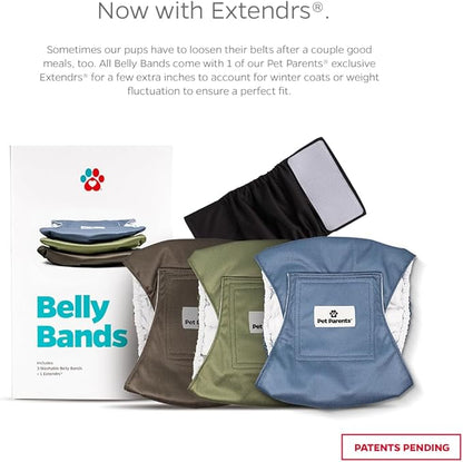Pet Parents® Washable Belly Bands for Male Dogs (3pack) + Extendrs® of Durable Dog Diapers Male, Premium Male Dog Diapers & Dog Wraps (X-Large, Koda)