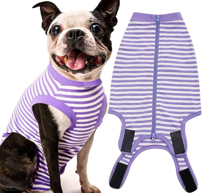 Dog Recovery Suit Female Spay Male Surgery Recovery Large Shirt,Soft Combed Cotton Puppy Suit,L Purple-White Striped