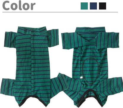 Dog’s Recovery Suit Post Surgery Shirt for Puppy, Full Coverage Dog's Bodysuit Wound Protective Surgical Clothes for Small and Medium Pets (Green Black Stripe-l)
