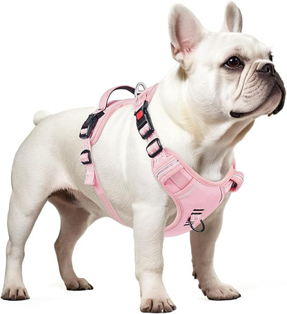 Timos Dog Harness Small Sized, No Pull Pet Harness with Neck Lockable Snap,No Choke Front Clip Dog Reflective Vest,Adjustable Metal Rings 3 Buckles,Easy Control Handle for Small Dogs Pink XS