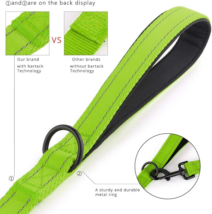 Plutus Pet Double Handle Dog Leash 5ft, Heavy Duty, Reflective Dual Handle Dog Leash for Safety Training, for Medium Large Dogs,2 Handle Leads(Green)