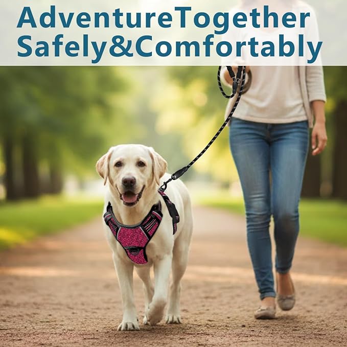 BARKBAY Dog Harness No Pull with ID Tag Pocket - Heavy Duty, Reflective, Easy Control for Large Dogs(Pink/Black,M)
