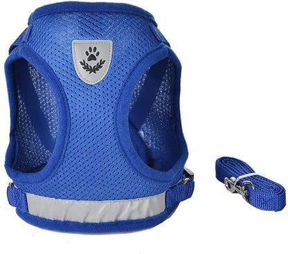 FEimaX Dog Harness and Leash Set for Walking, Soft Mesh Adjustable Easy Control Lightweight Cat Vest Harnesses with Reflective Strips, Escape Proof Small Dogs Cats Vests (Blue, Small)