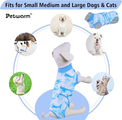 PetWarm Recovery Suit for Dogs, Surgical Onesie for Female Spay Male Neutered, After Surgery Dog Onesie, Anti-Licking After Surgery Recovery Suit, Marine Animal Patterns, Blue, L