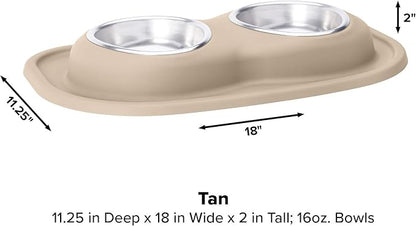 WeatherTech Double Low Pet Feeding System - Compact and Portable Dog/Cat Food and Water Station - 16 oz (2 Cups) Tan (DL1602TN)