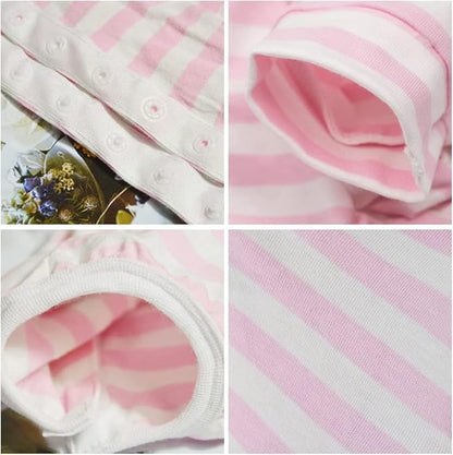Dog’s Recovery Suit Post Surgery Shirt for Puppy, Full Coverage Dog's Bodysuit Wound Protective Surgical Clothes for Small and Medium Pets (Pink White Stripe-s)
