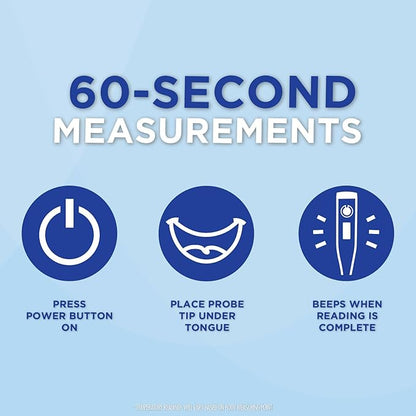Veridian Digital Thermometer | 60-Second Readout | Fever Alert + Memory Recall| Clinical Rigid Tip | Hygienic Water-Resistant Easy Cleaning | Storage Case + Probe Covers Included