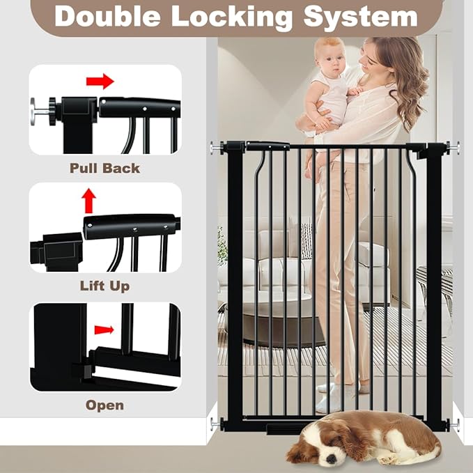40.55" Extra Tall Baby Gate for Doorways, 40.6-49.1 in Wide Dog Gate Indoor, Walk Through Tall Pet Gates No Drilling, Pressure Mounted Child Safety Gate with Door for House Doggie, Black