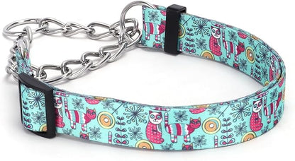 Martingale Dog Collar with Stainless Steel Chain - Limited Chain Cinch Training Collar for No Pull Training Dog - Flower Multicolor Cute Patterns - Premium No Slip Collar (HA12NO2, L)