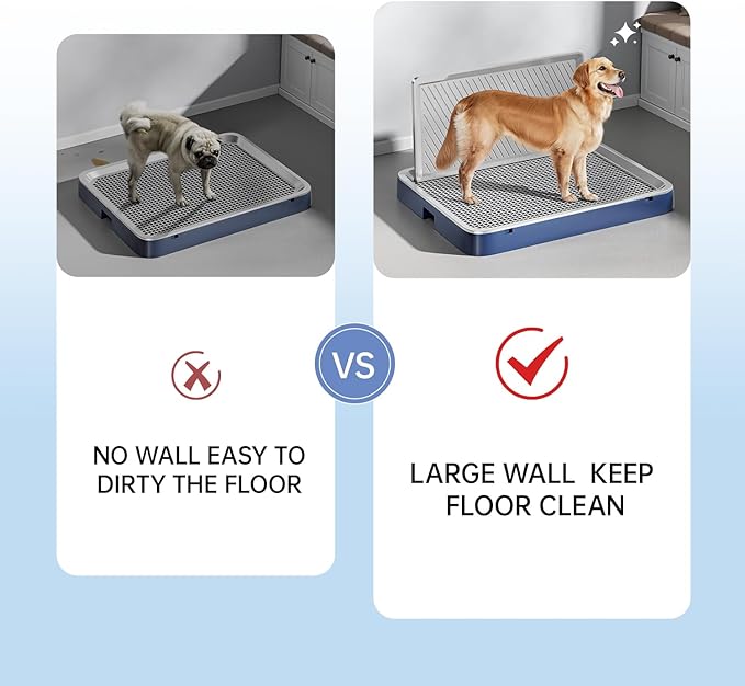 Indoor Dog Potty Tray with High Wall,25.59"X19.69" Pee Pad Holder,Dogs Litter Box,Mesh Training Toilet for Puppy and Small Size Dog,Housebreaking Supplies, Pet Products (White)