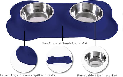 Hubulk Pet Dog Bowls 2 Stainless Steel Dog Bowl with No Spill Non-Skid Silicone Mat + Pet Food Scoop Water and Food Feeder Bowls for Feeding Small Medium Large Dogs Cats Puppies (X-Large, Navy Blue)