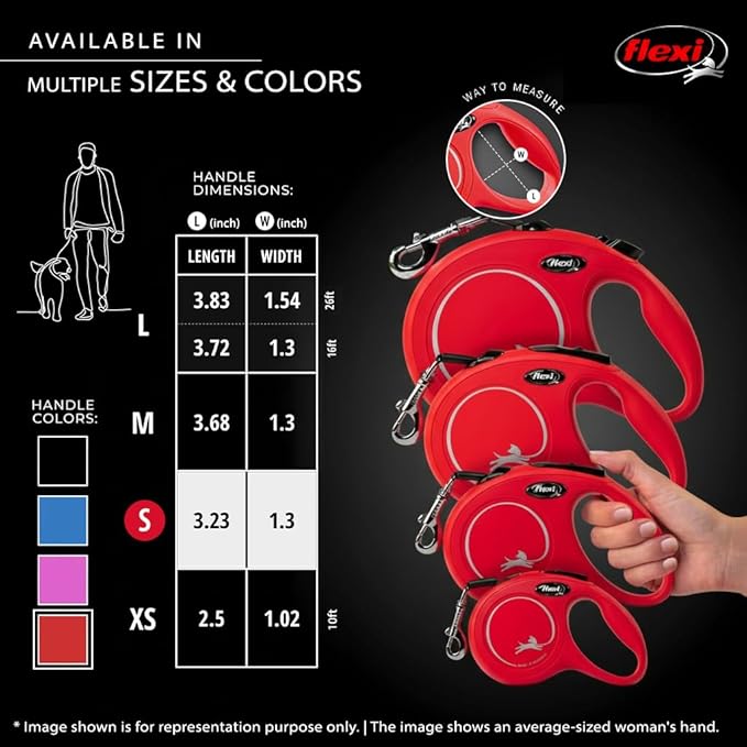 FLEXI New Classic Cord Retractable Dog Leash for Small Dogs up to 26 lbs. – 16 ft., Red | Tangle-Free Pet Walking Leash with One-Handed Brake, Pause, Lock | German Quality Product