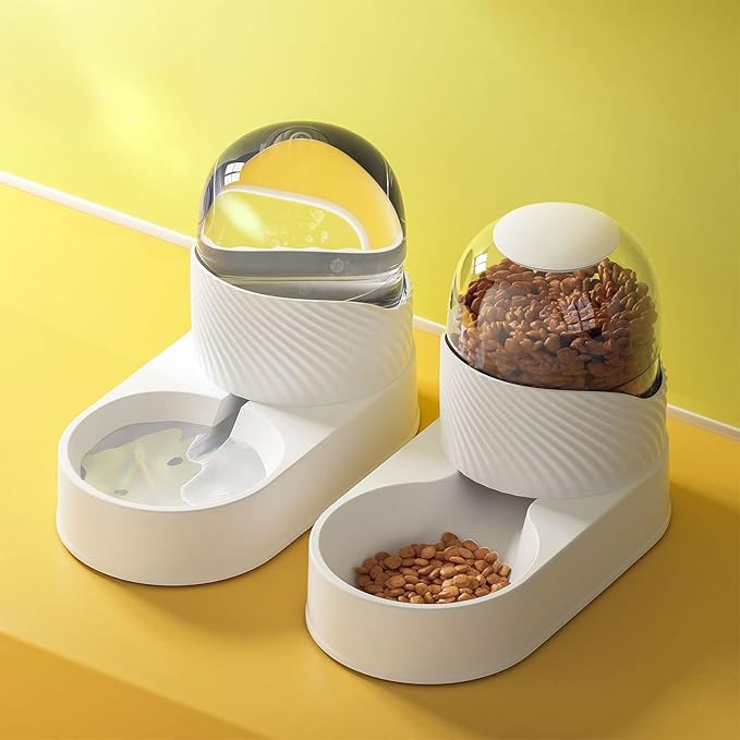 Dog Automatic Feeders, Pet Automatic Food Feeder and Drinker Dog Travel Supplies Feeder and Drinker For Cat Rabbit Pet Animal (Pearl White)