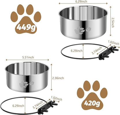 2 Pack Dog Crate Bowl, Metal Dog Water Food Bowl No Spill,Hanging Dogs Bowls for Kennel,Dogs Crate Water Feeder,Stainless Steel Kennel Bowls Mountable for Cats Bunny Ferret Bird