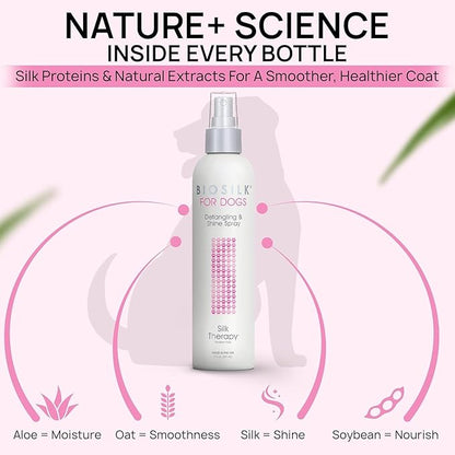 BioSilk for Dogs Detangling Spray with Shine Support, Lightweight Leave in Grooming Mist That Helps Smooth Coats, Detangle, and Add Shine Without Buildup, 8 Fl Oz - 6 Pack