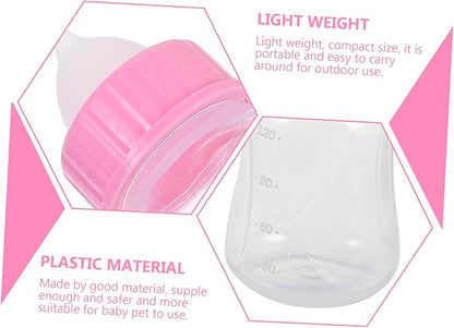 Levemolo 2pcs Cat Nursing Bottles Manual Feeder for Kittens and Puppies Milk Bottle Scale for Easy Feeding Yellow Pink