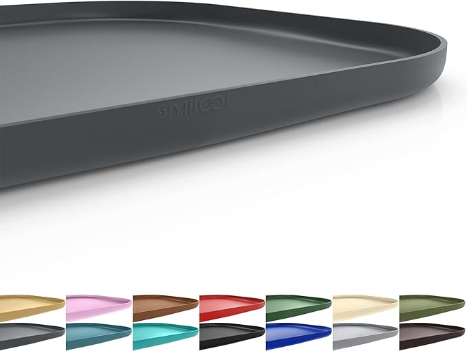 SMILOOL Silicone Pet Feeding Mat with Raised Edge for Food and Water, Dog Bowl Mats, Cat Bowls Placemat with High Lip for Floor Waterproof, Rubber Tray for Cats and Dogs 22 x 14 x 0.8 Dark Grey
