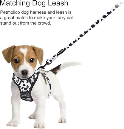 Petmolico No Pull Dog Harness and Leash Set, No Choke 4 Leash Attchments Easy Control Handle Soft Padded Reflective Vest Dog Harness for Large Dog Breed, Cow Pattern Large